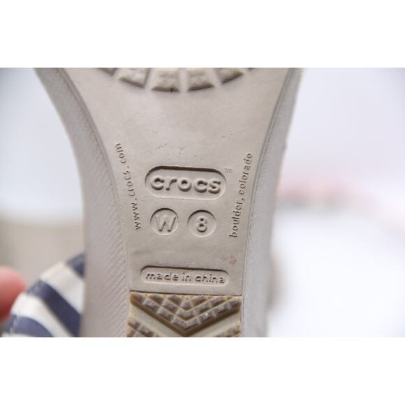 Crocs Leigh Sandals Womens Size 8 Navy White Stripe Wedge Platform Ankle Strap - Picture 7 of 7